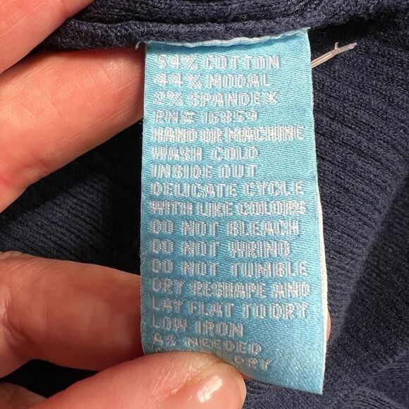 J. McLAUGHLIN Women’s Button Front Ribbed Cotton Blend Long Cardigan Blue Medium - Picture 6 of 6